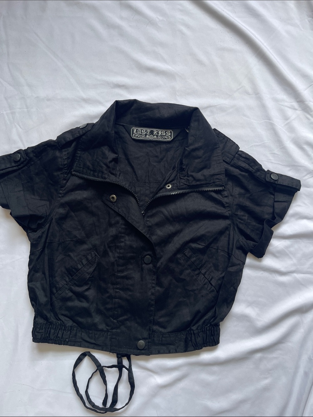 last kiss Black Cropped Utility Jacket